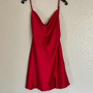 Size M Red cowl neck dress satin polyester backless with slit